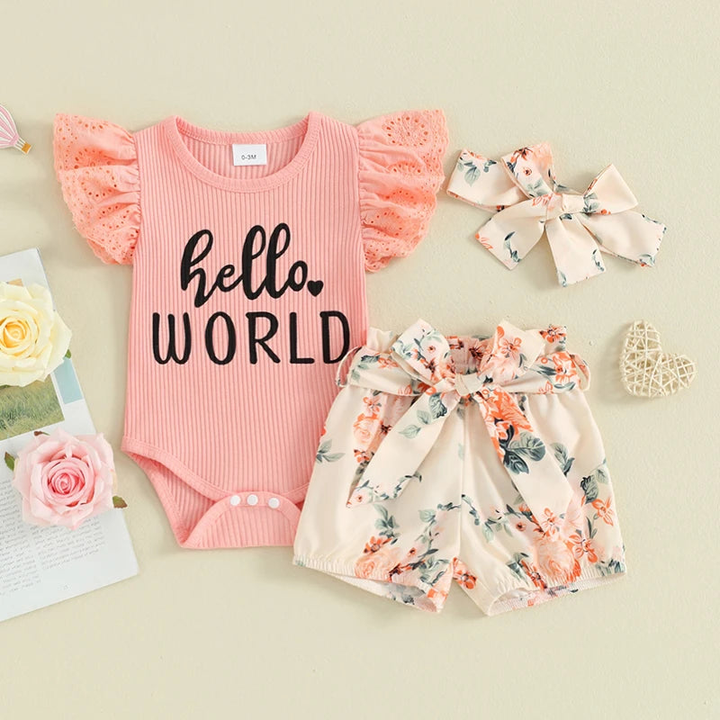 Lioraitiin Baby Girls Shorts Outfits Letter Print Fly Sleeve Romper
