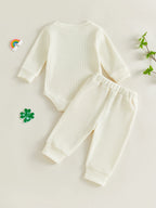 Lioraitiin Baby Girls Outfits Long Sleeve Shamrock Embroidery Romper