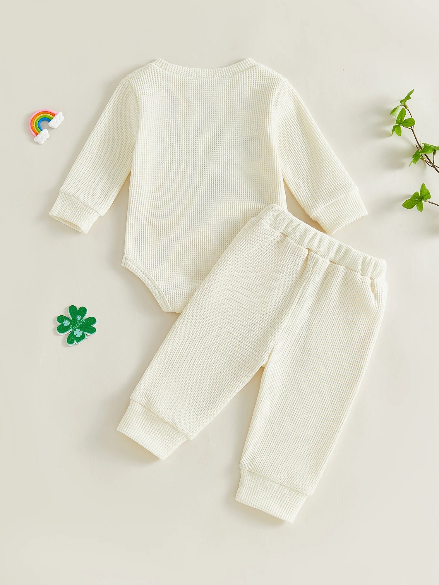Lioraitiin Baby Girls Outfits Long Sleeve Shamrock Embroidery Romper