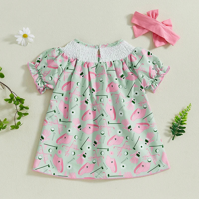 Lioraitiin Toddler Baby Girl Golf Outfit Bow Shirred Short Sleeve