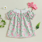Lioraitiin Toddler Baby Girl Golf Outfit Bow Shirred Short Sleeve