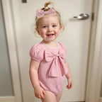 Lioraitiin Baby Girls Sweet Romper Short Sleeve Round Neck Plaid
