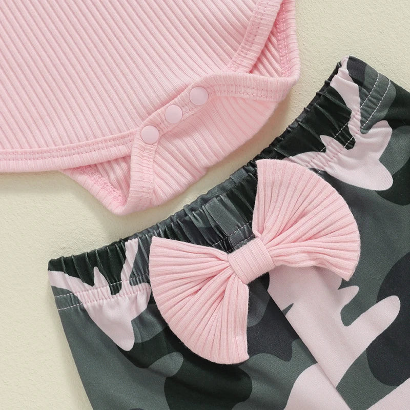 Lioraitiin Baby Girl 3 Piece Outfit, Long Sleeve Ribbed Solid Color