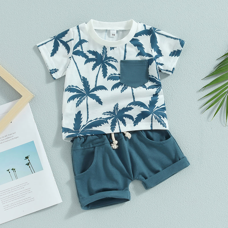 Lioraitiin 0-3Years Toddler Baby Boy 2Pcs Beach Tree Print Short
