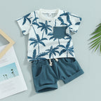 Lioraitiin 0-3Years Toddler Baby Boy 2Pcs Beach Tree Print Short
