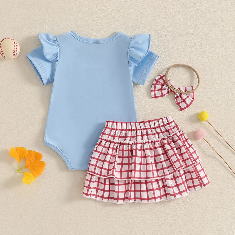 Lioraitiin Baby Girl Outfits Short Sleeve Baseball Embroidery Romper