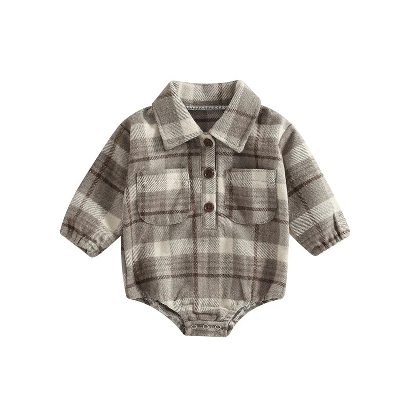 Lioraitiin 0-24M Infant Baby Boy Romper Buttons Lapel Long Sleeve