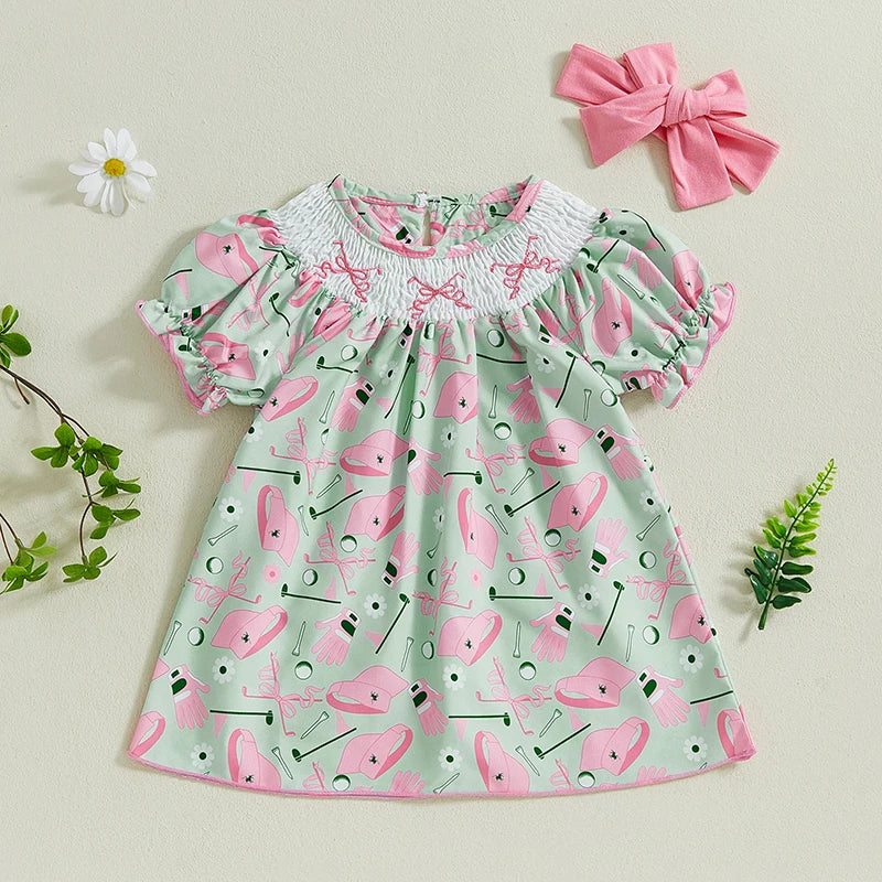 Lioraitiin Toddler Baby Girl Golf Outfit Bow Shirred Short Sleeve