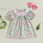 Lioraitiin Toddler Baby Girl Golf Outfit Bow Shirred Short Sleeve