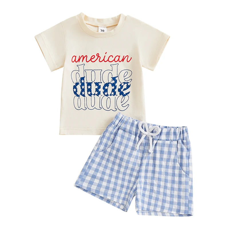 Lioraitiin Toddler Baby Boys Patriotic 4th of July Outfit Letter