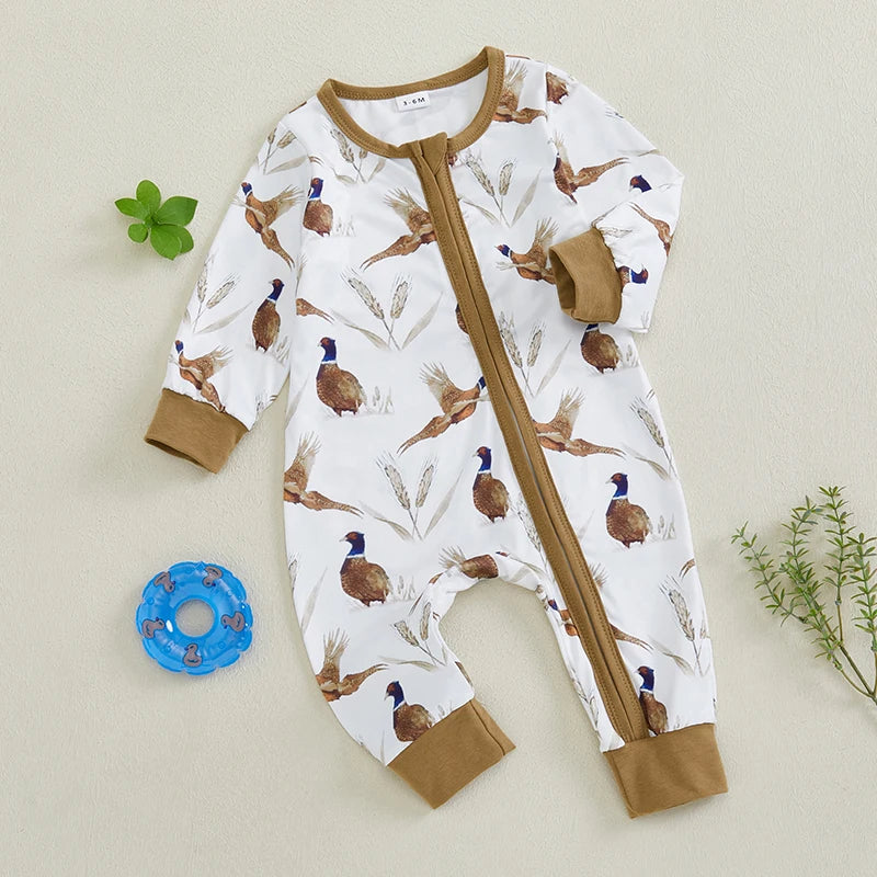Lioraitiin Newborn Baby Boys Rompers Soft Bird Wheat Ear Pattern