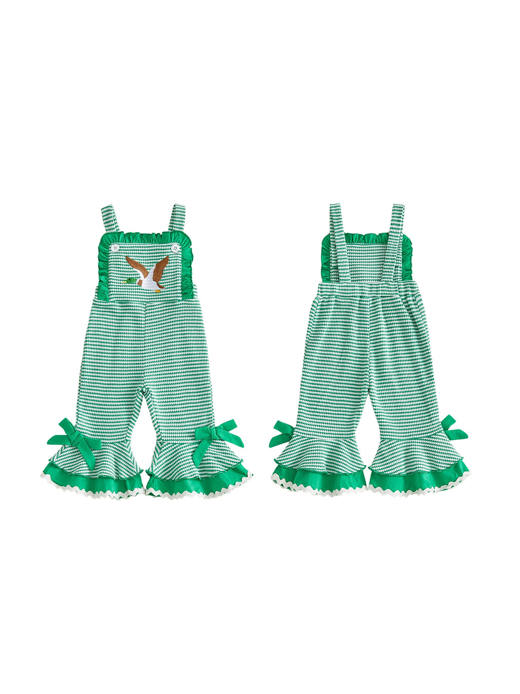 Lioraitiin ï»¿Little Girls Overalls Adorable Duck Embroidery Striped