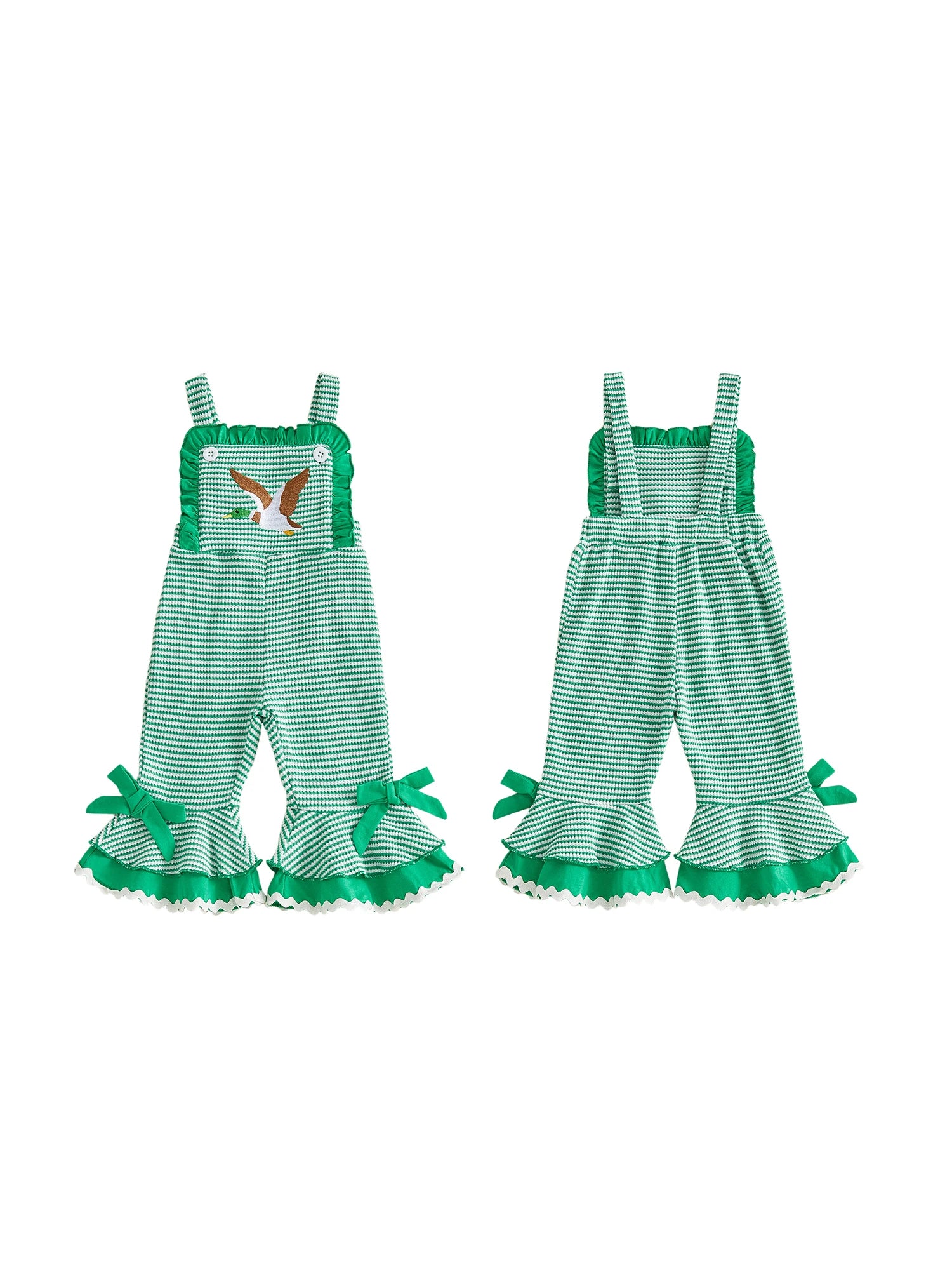 Lioraitiin ï»¿Little Girls Overalls Adorable Duck Embroidery Striped