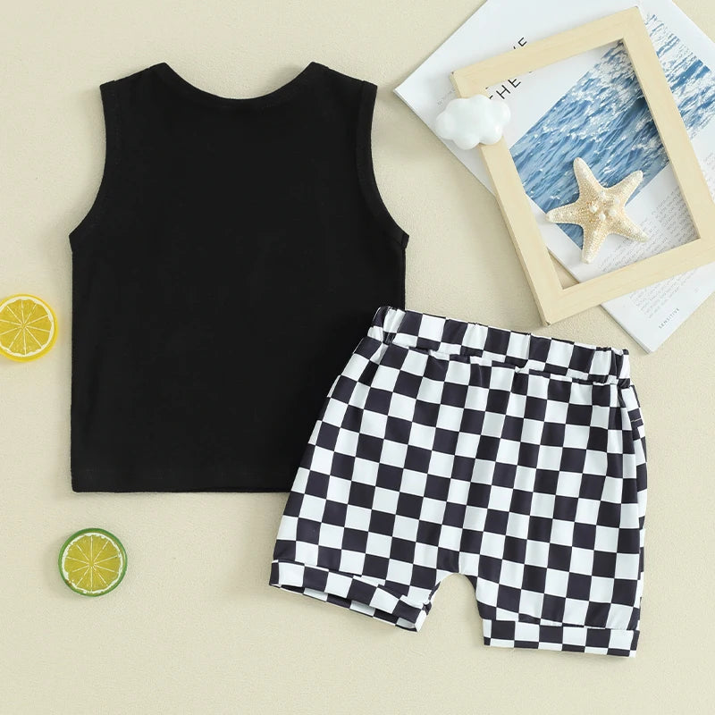 Lioraitiin Toddler Boys Outfits Letter Car Print Sleeveless Tank Tops