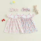 Lioraitiin Toddler Girls Dress Rabbit/Easter Eggs Print Fly Sleeve