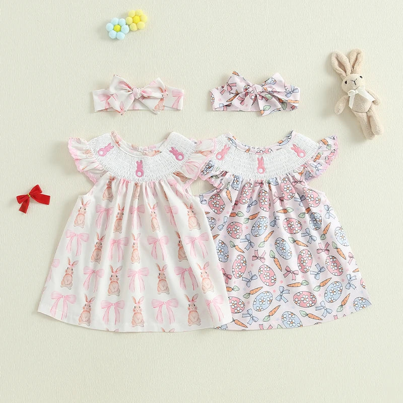 Lioraitiin Toddler Girls Dress Rabbit/Easter Eggs Print Fly Sleeve