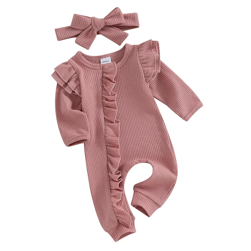 Lioraitiin 0-12M Newborn Infant Baby Girl Ruffle Zipper Romper Long