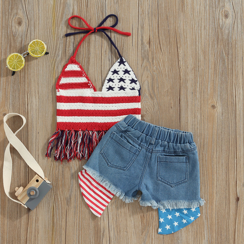 Lioraitiin 0-6Years Toddler Baby Girl 2Pcs Independence Day Set