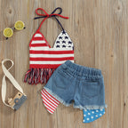 Lioraitiin 0-6Years Toddler Baby Girl 2Pcs Independence Day Set
