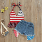 Lioraitiin 0-6Years Toddler Baby Girl 2Pcs Independence Day Set