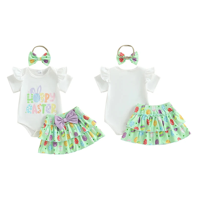 Lioraitiin Baby Girl Easter Outfits Short Sleeve Romper + Tiered