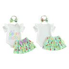 Lioraitiin Baby Girl Easter Outfits Short Sleeve Romper + Tiered