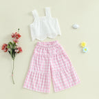 Lioraitiin Toddler Girl Eyelet Embroidery Cami Tops+Elastic Waist