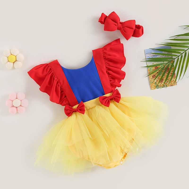 Lioraitiin 0-24M Baby Girl Bodysuit Ruffle Sleeveless Patchwork Dress