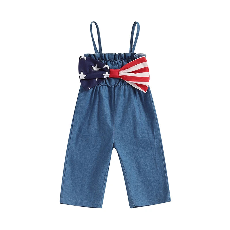 Lioraitiin Toddler Kid Girls 4th of July Overalls Stripe Stars Print