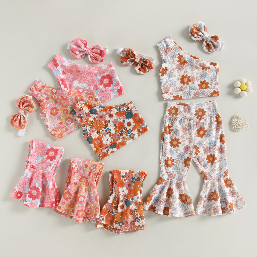 Lioraitiin 0-4Years Toddler Girls 3Pcs Outfit Sets Sleeveless One