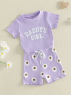2Pcs Toddler Baby Girls Outfits Short Sleeve Crew Neck Letters Print