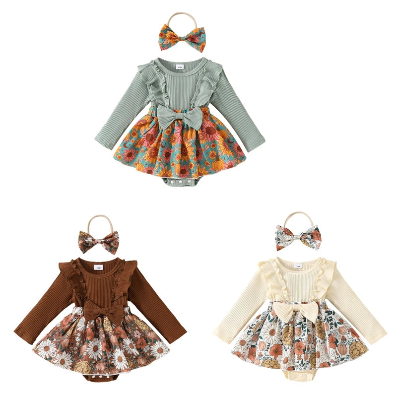 Lioraitiin Baby Girl Outfit, Flower Print Ruffle Trim Long Sleeve