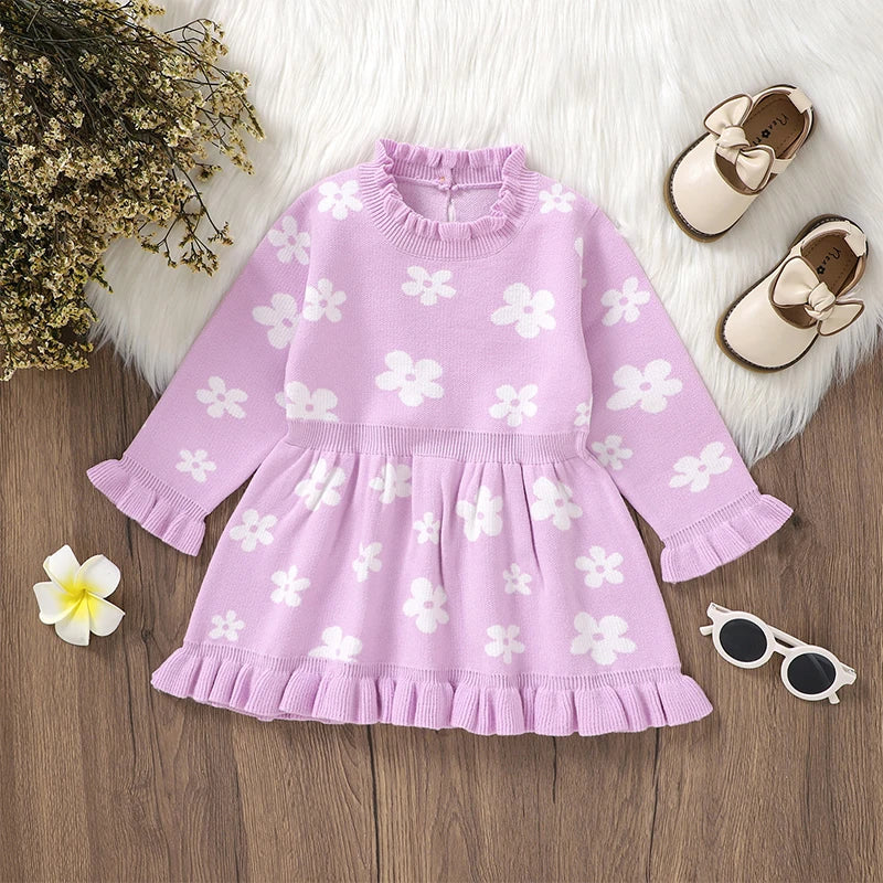 Lioraitiin Toddler Kids Girl Long Sleeve Dress Floral Print Ruffle