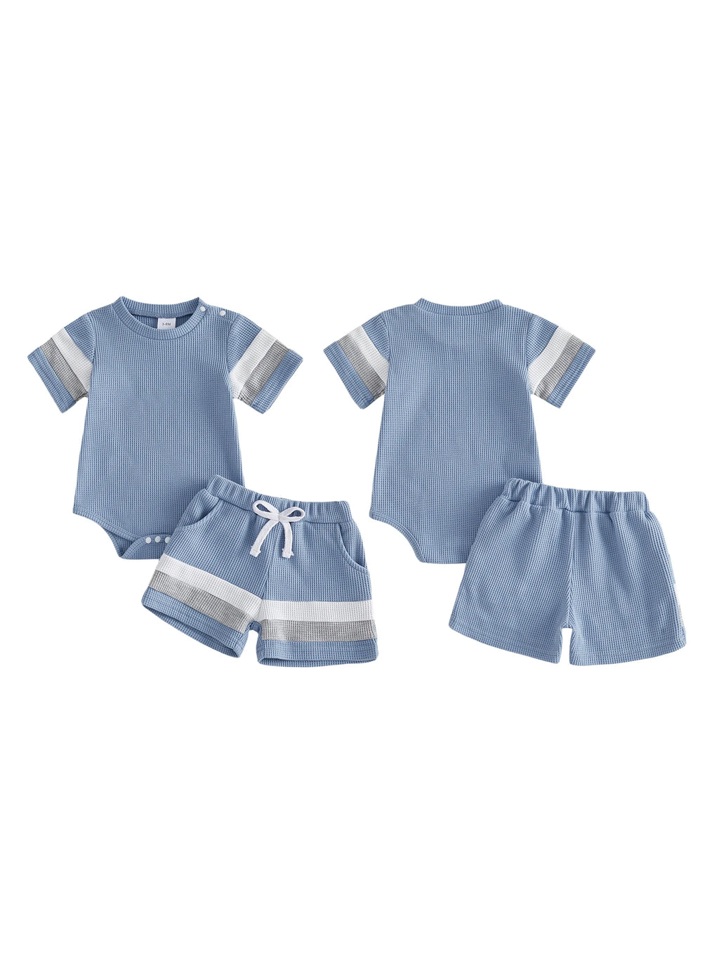 Lioraitiin Baby Boys Sets Fashionable Stripe Trim Short Sleeve Romper