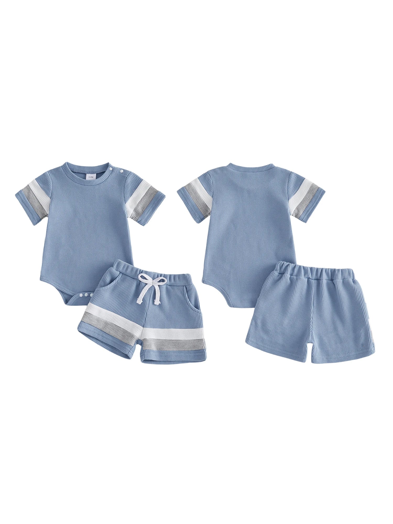 Lioraitiin Baby Boys Sets Fashionable Stripe Trim Short Sleeve Romper