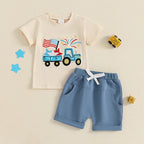 Lioraitiin Toddler Baby Boy 4th of July Outfit Star Truck Embroidery