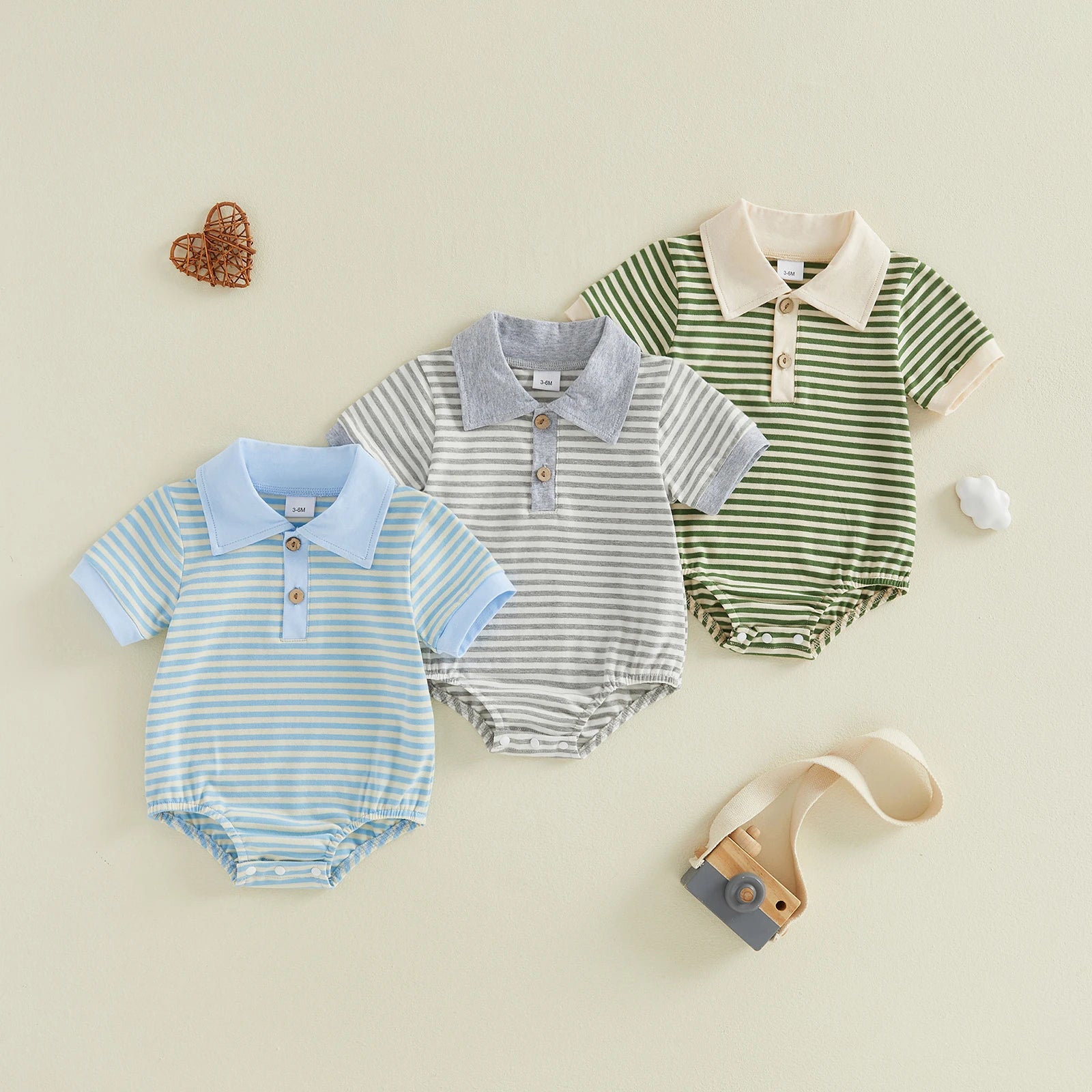 Lioraitiin Baby Boy Romper Fashionable Contrast Color Striped Short