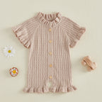 Lioraitiin Newborn Baby Girl Knit Romper Ruffle Trim Short Sleeve