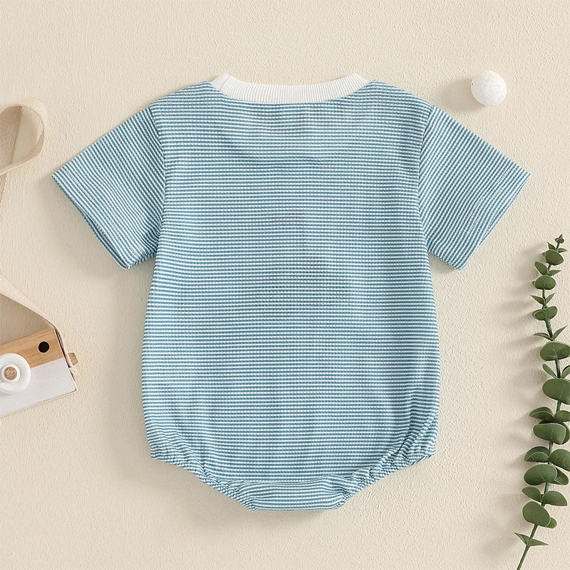 Newborn Baby Boy Romper Short Sleeve Round Neck Stripes Print