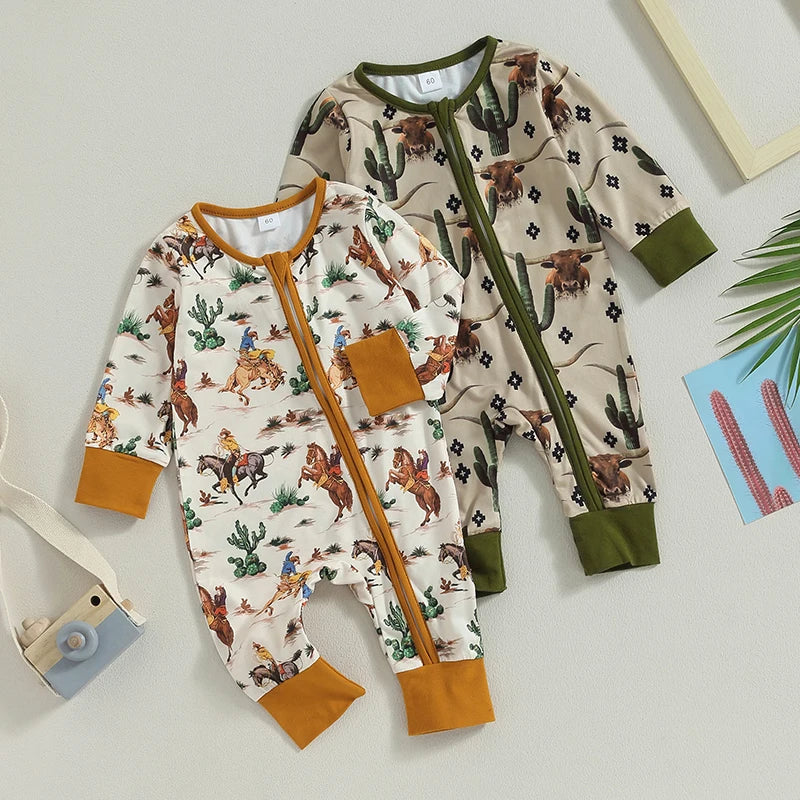 Lioraitiin 0-12M Infant Baby Boys Jumpsuit Long Sleeve Cow/Horse