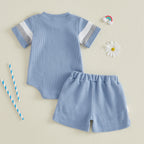 Lioraitiin Baby Boys Sets Fashionable Stripe Trim Short Sleeve Romper