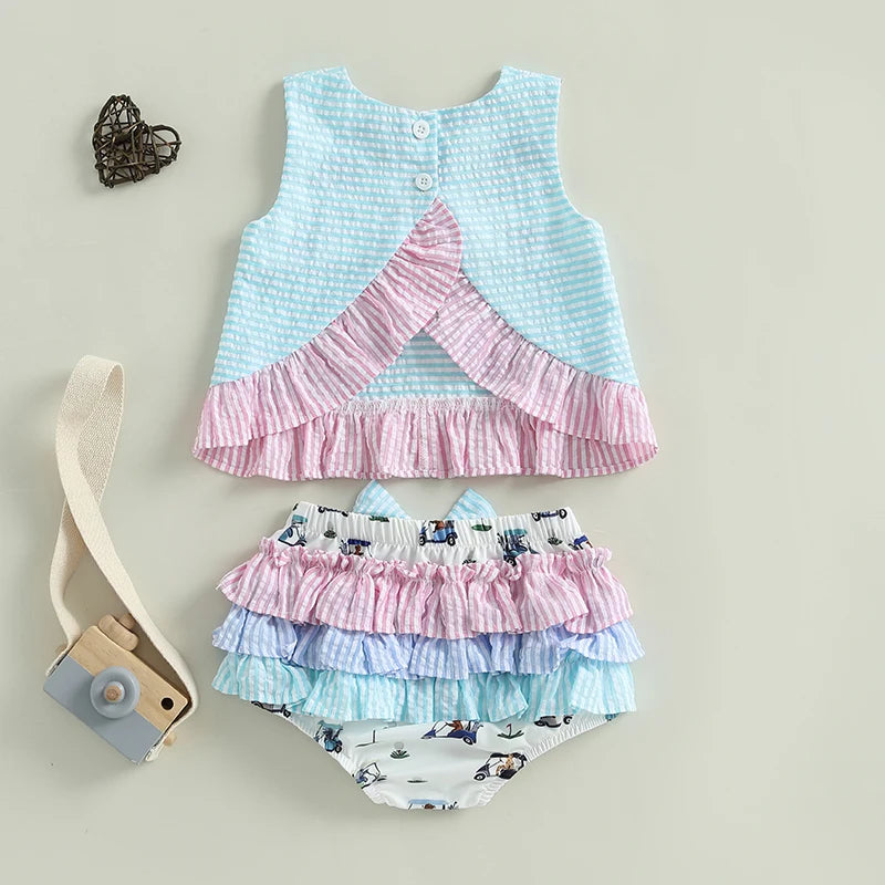 Lioraitiin Toddler Baby Girl Outfits Sleeveless Golf Embroidery Tank