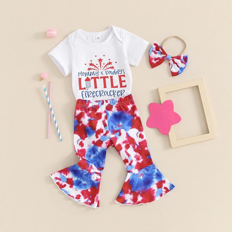 Lioraitiin Baby Girls 4th of July Outfit Letter Print Short Sleeves