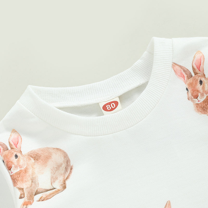 Lioraitiin 0-4Years Toddler Girls Easter Set Rabbit Print Long Sleeve