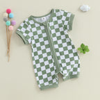 Lioraitiin Baby Boys Romper Checkerboard Print Short Sleeve Round