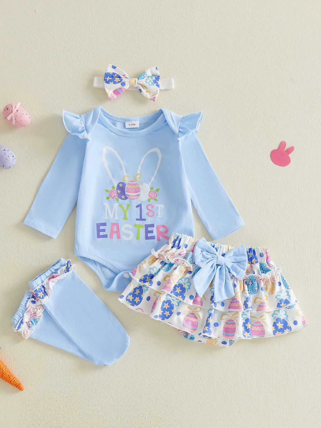 Baby Girl Easter Outfit, Long Sleeve Letters Romper with Eggs Print