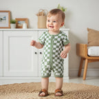 Lioraitiin Baby Boys Romper Checkerboard Print Short Sleeve Round