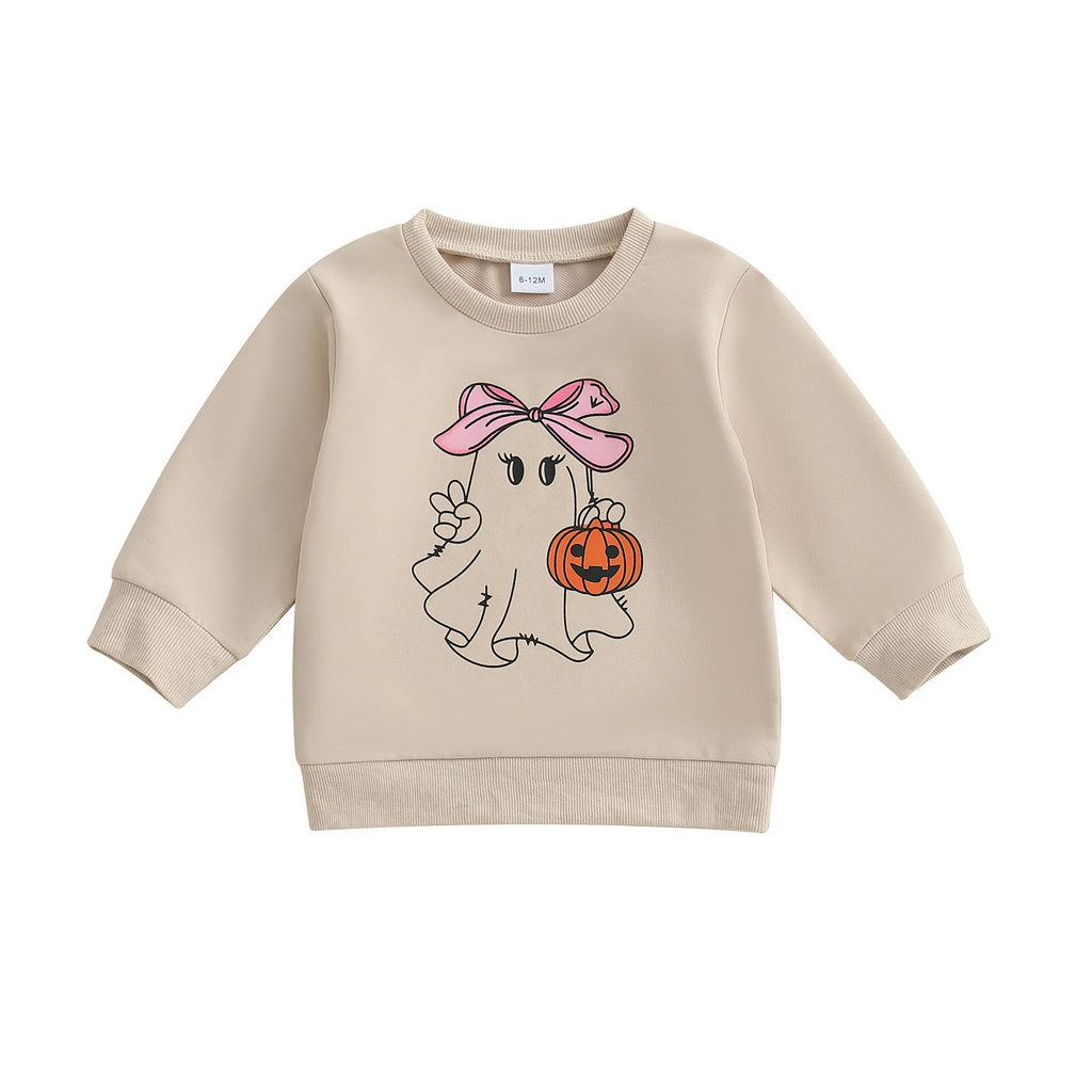 Lioraitiin Toddler Girls Halloween Sweatshirt Ghost Pumpkin Print
