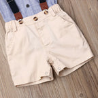 Lioraitiin Newborn Boys Stripe Short Sleeve Gentleman 2PCS Set Romper