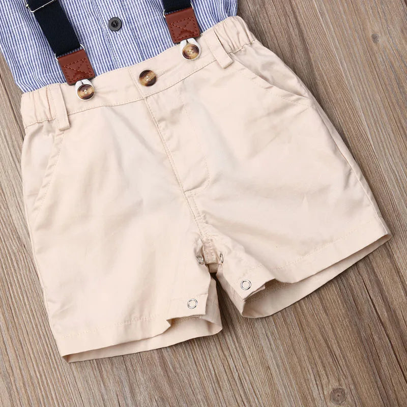 Lioraitiin Newborn Boys Stripe Short Sleeve Gentleman 2PCS Set Romper